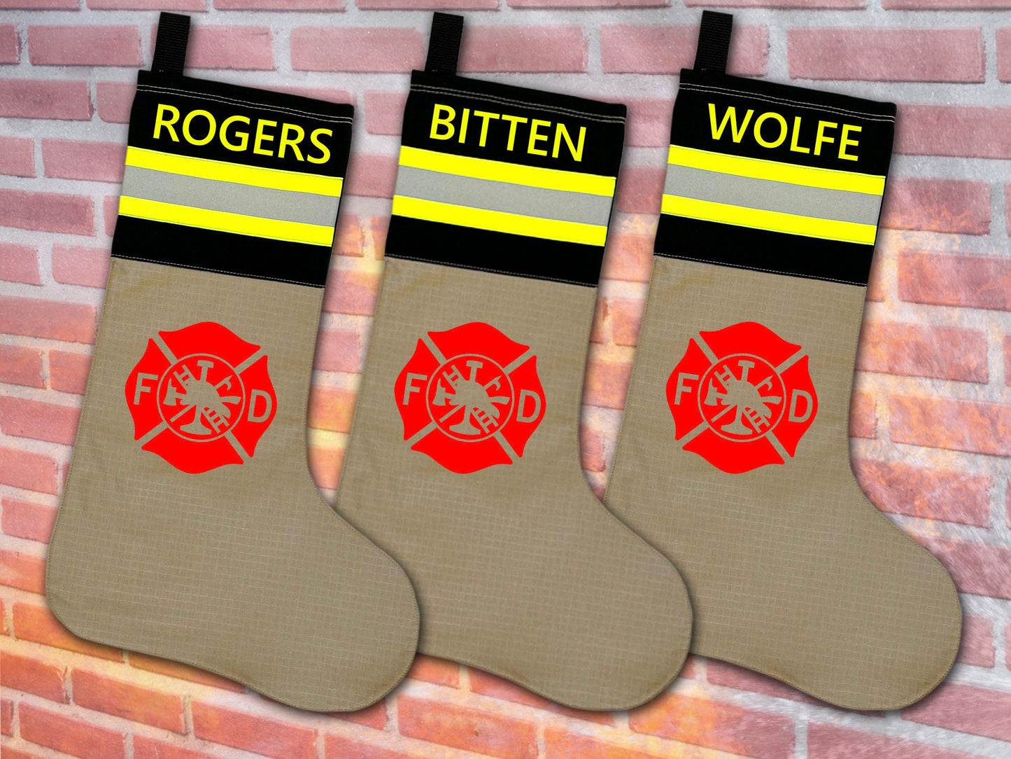 Firefighter Christmas Stocking Personalized with Your Name and Optional Maltese Cross