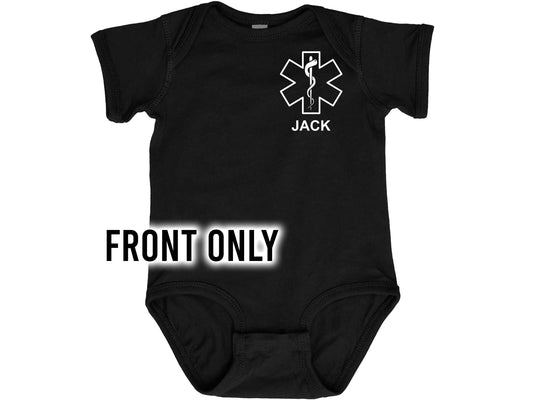 EMT Baby Bodysuit with Star of Life and Personalized Name - Optional Name or Department on Back