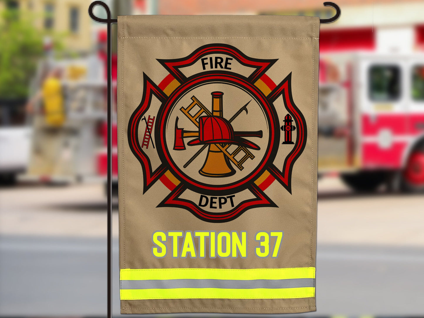 Firefighter Garden Flag with Maltese Cross. Personalized With Your Name or Other Text