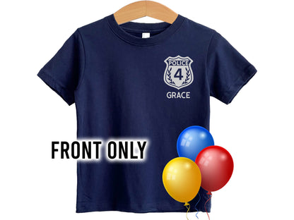 Kids Navy Police T-Shirt with Badge, Age and Name - Optional Police Department on Back