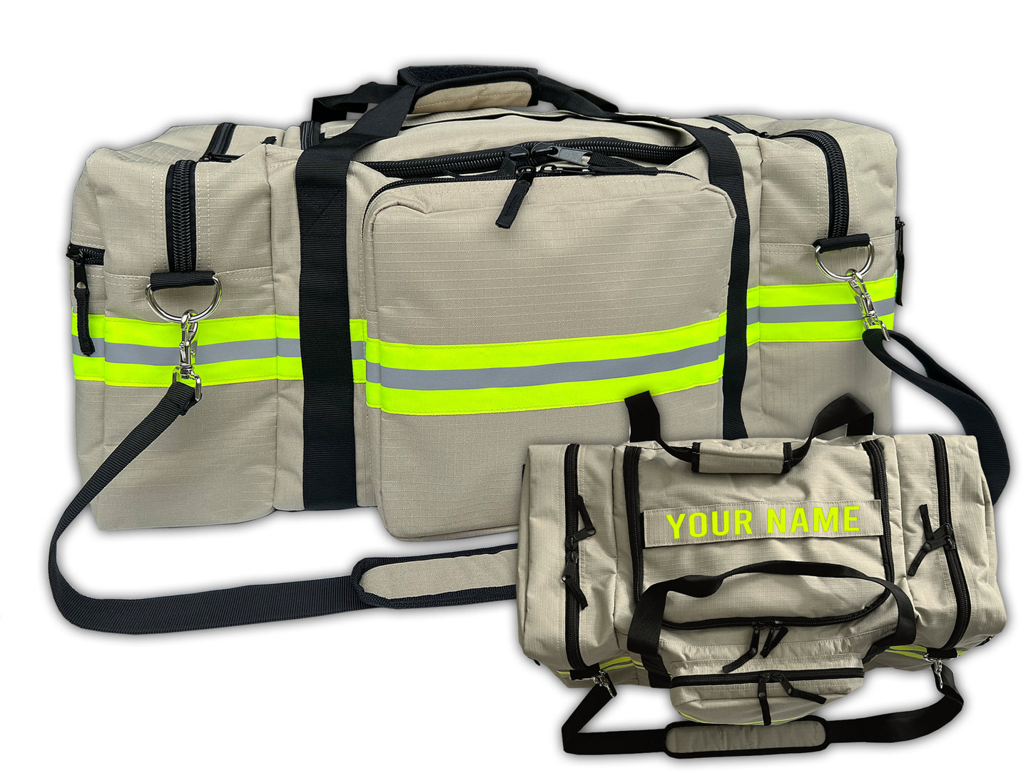 Personalized Firefighter Gym Bag or Station Bag in Tan with Your Name or Custom Text