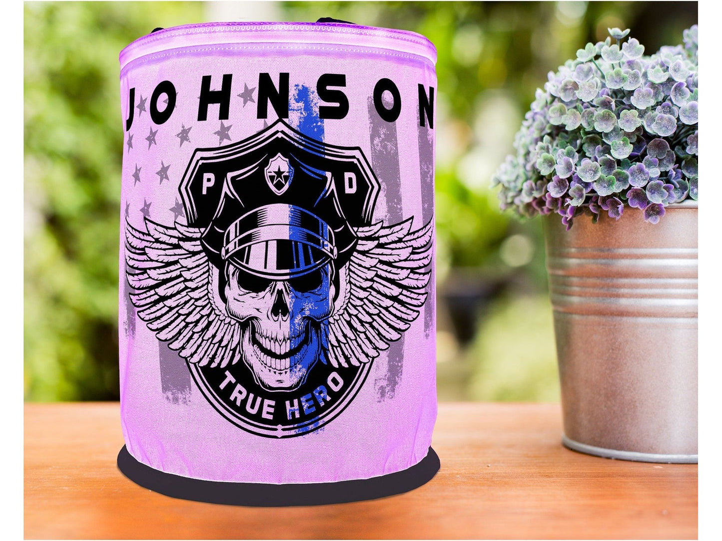 Thin Blue Line Winged Skull Police Officer LED Lantern