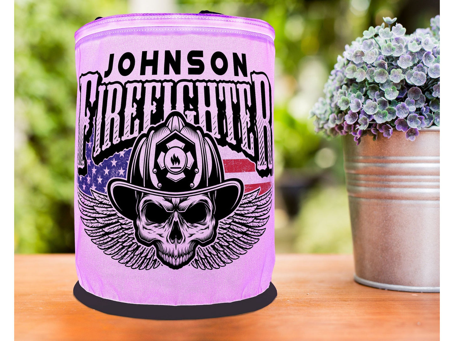 Winged Firefighter Skull Color Changing Lantern