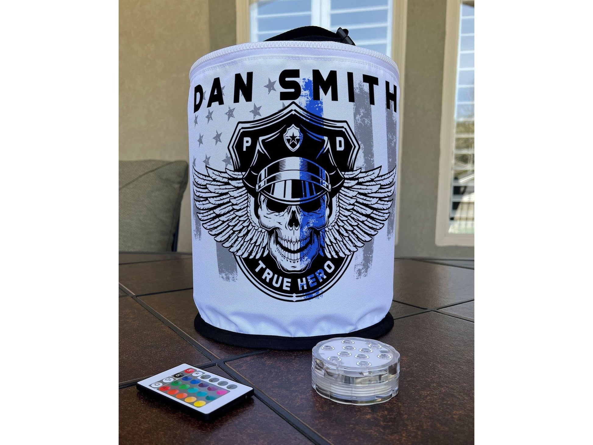 Thin Blue Line Winged Skull Police Officer LED Lantern