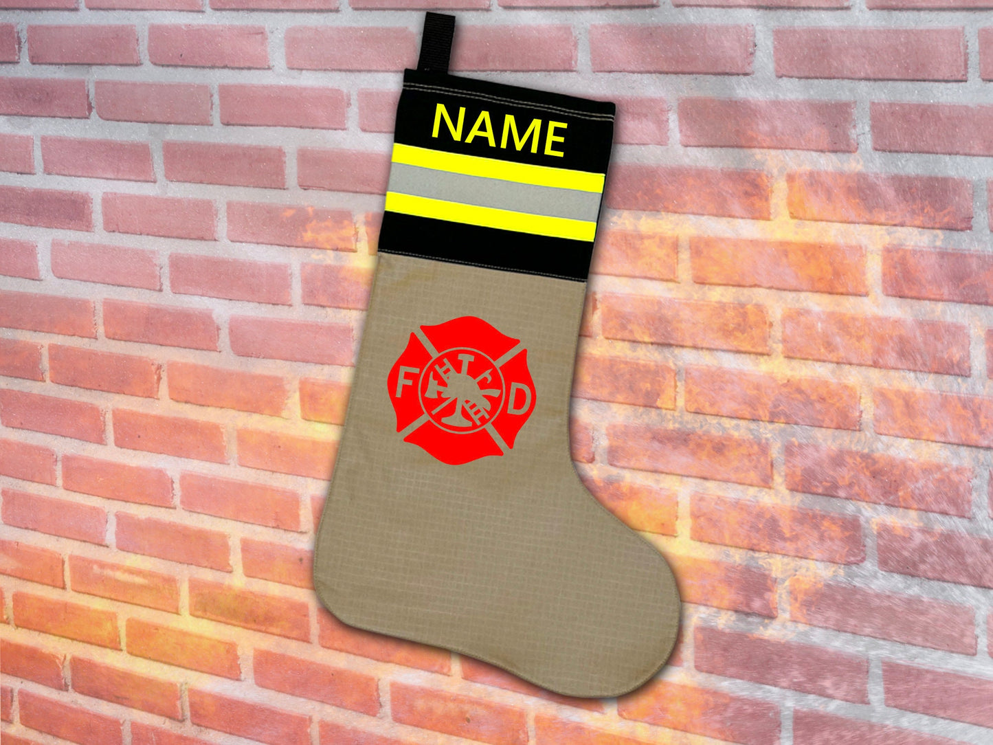 Firefighter Christmas Stocking Personalized with Your Name and Optional Maltese Cross