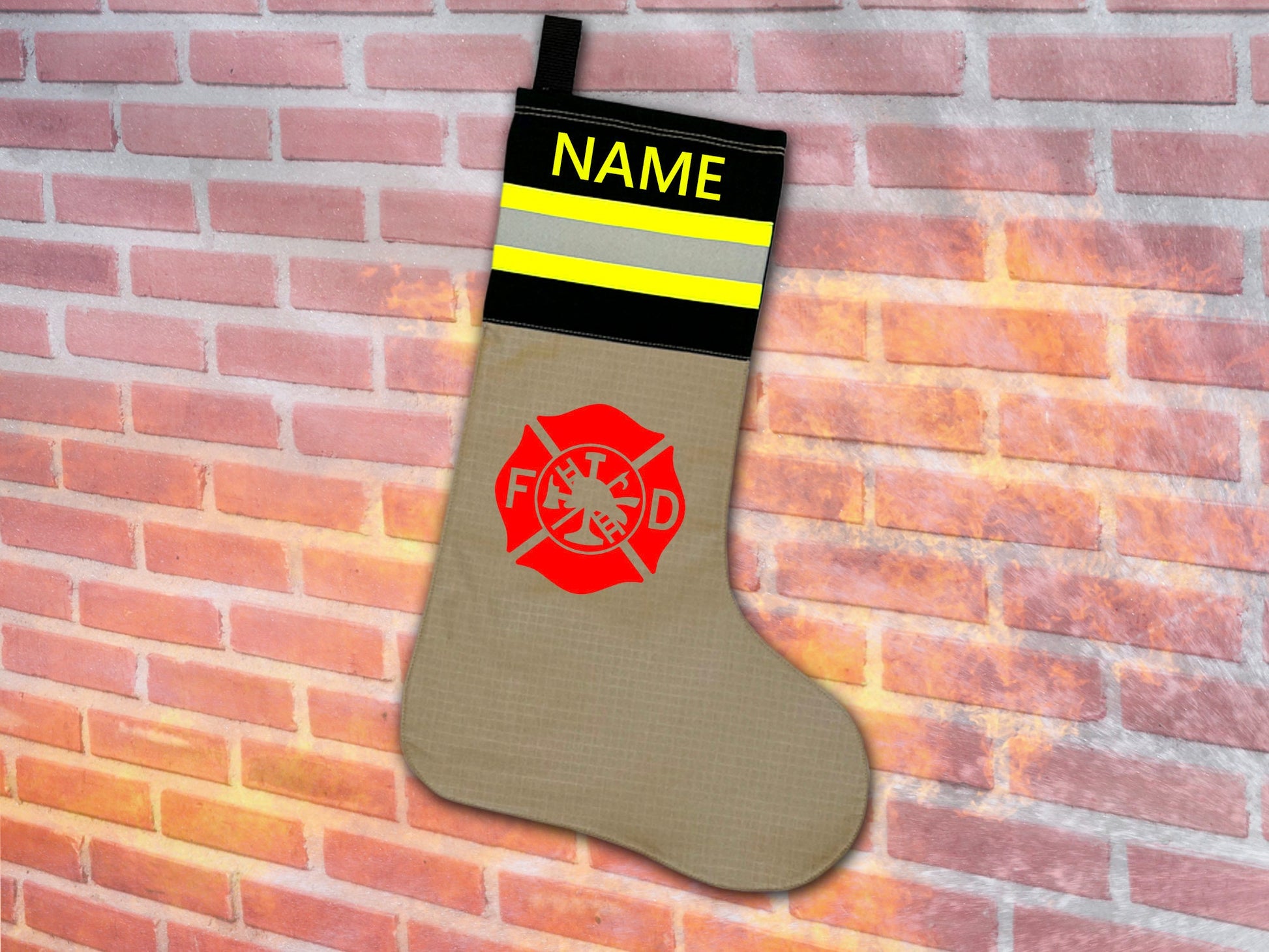Firefighter Christmas Stocking Personalized with Your Name and Optional Maltese Cross