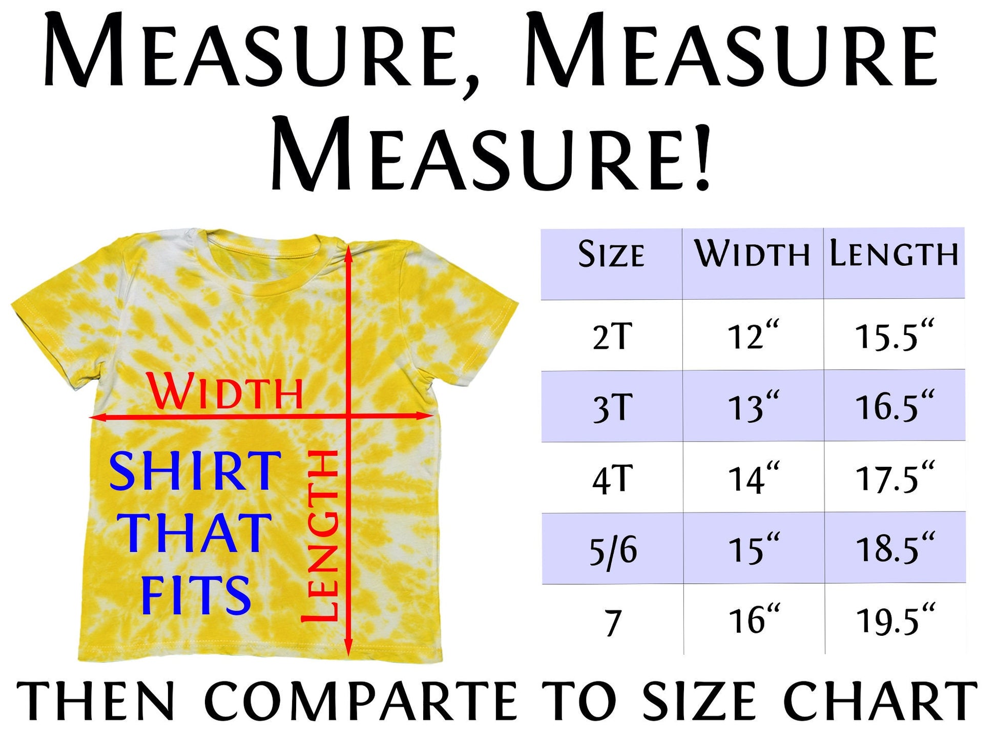 Measure, measure, measure! Comparison size chart for help in ordering correct size.