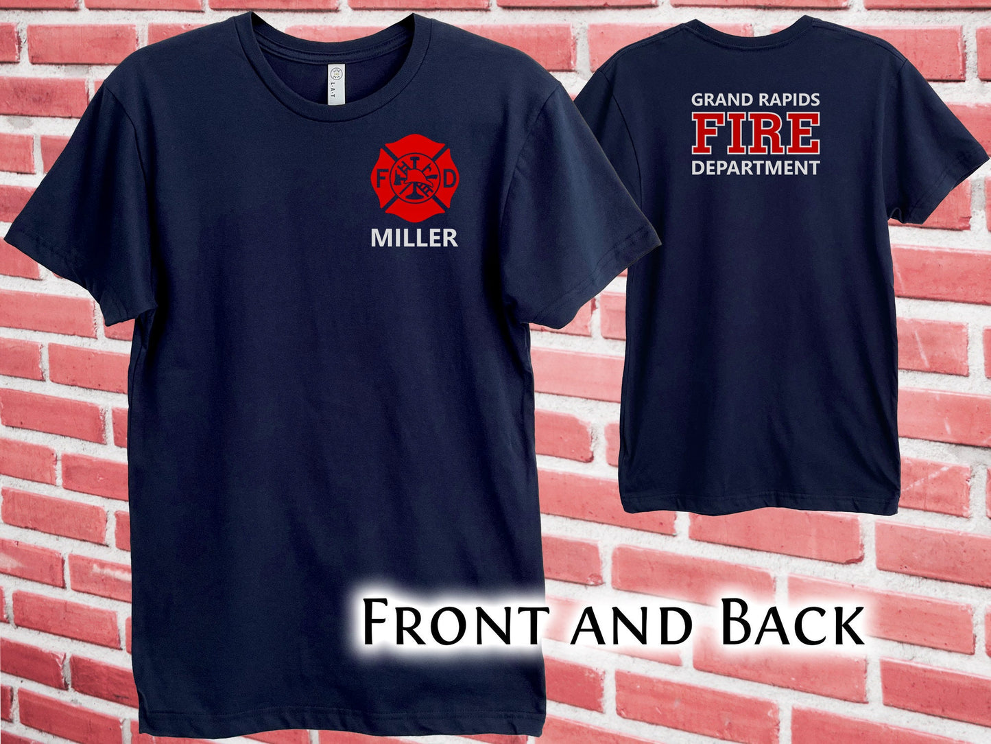 Personalized Firefighter T-Shirt with Maltese Cross and Name - Optional Fire Department on Back