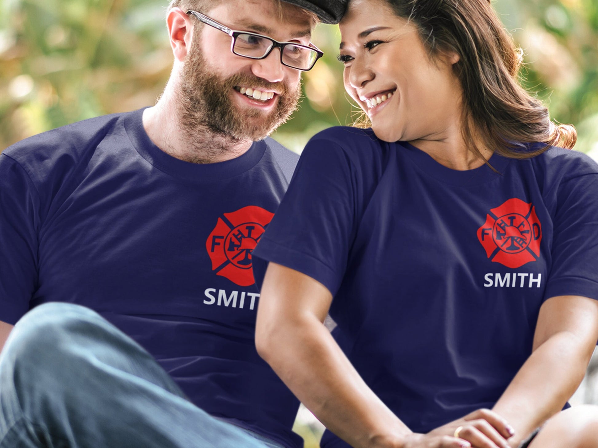 Personalized Firefighter T-Shirt with Maltese Cross and Name - Optional Fire Department on Back