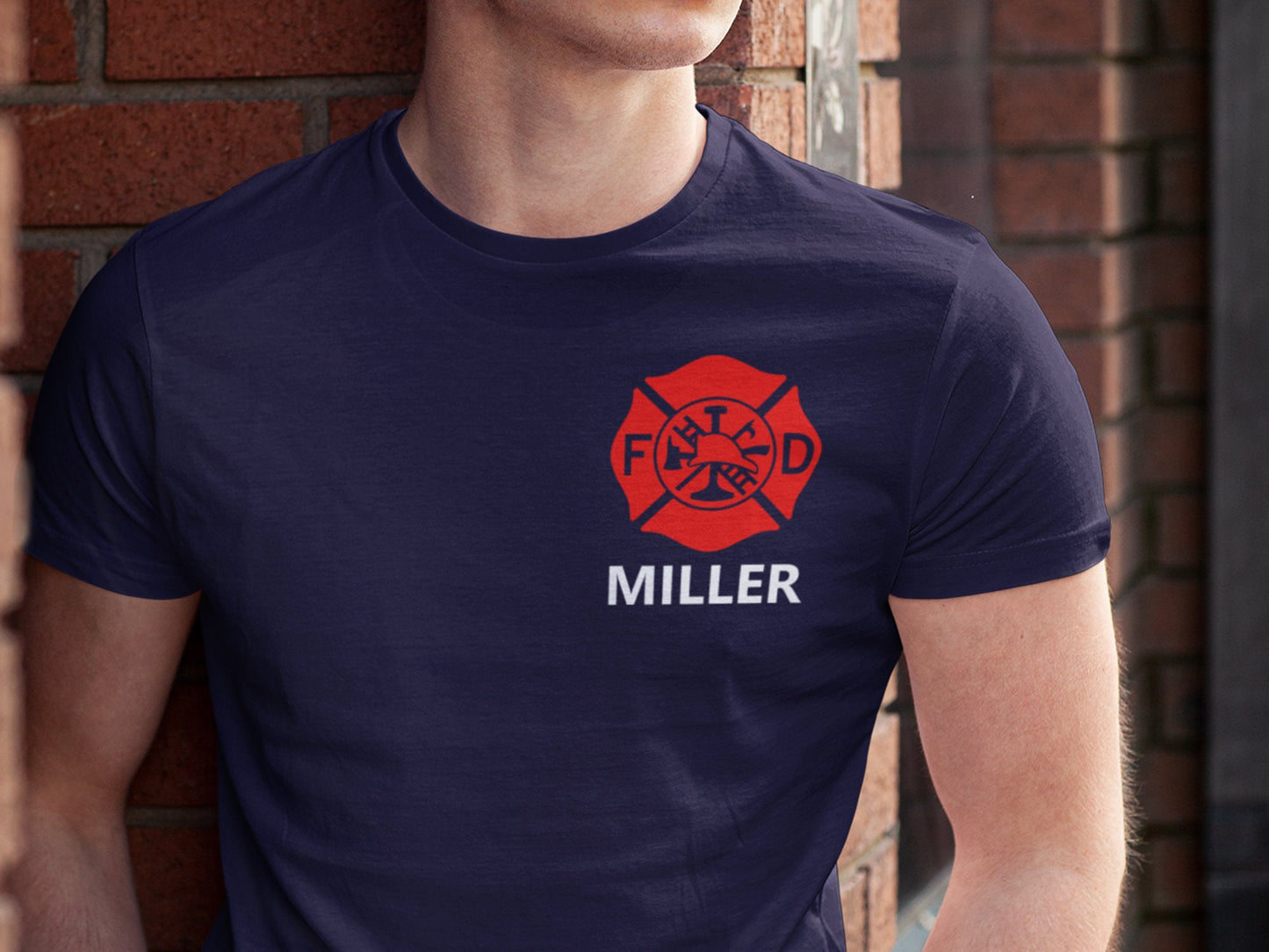 Personalized Firefighter T-Shirt with Maltese Cross and Name - Optional Fire Department on Back