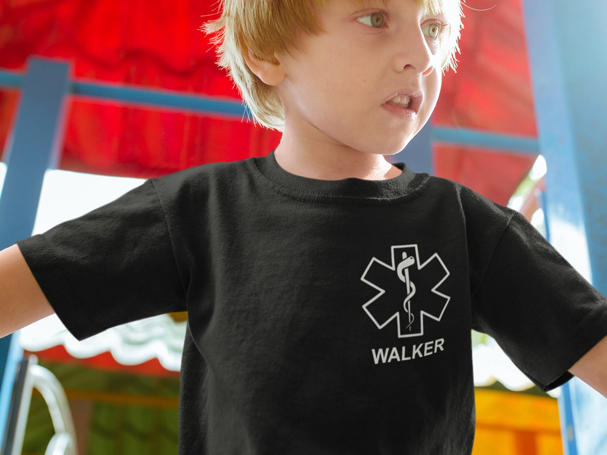 EMT Kids T-Shirt with Star of Life and Personalized Name - Optional Department or City on Back