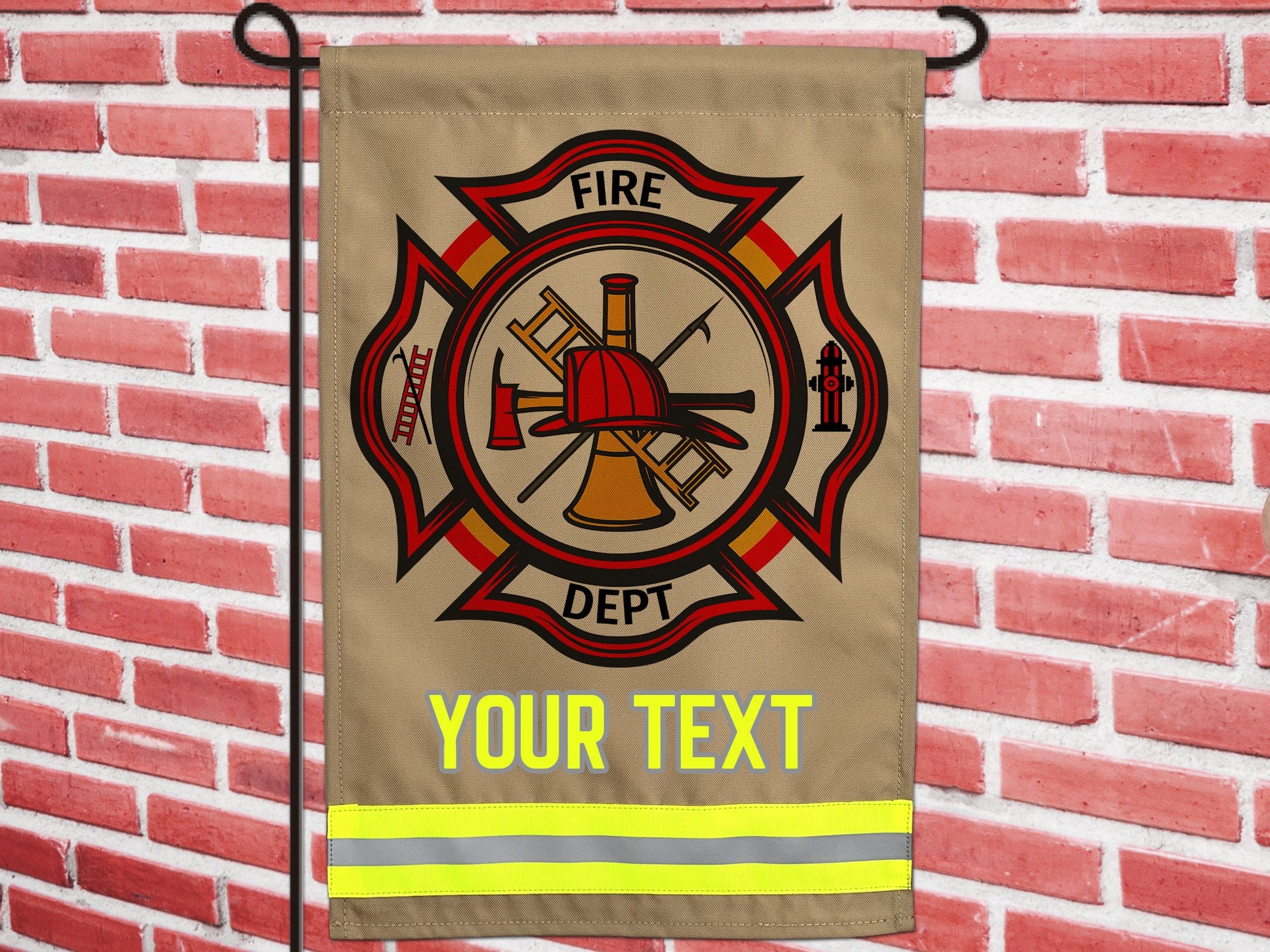Firefighter Garden Flag with Maltese Cross. Personalized With Your Name or Other Text
