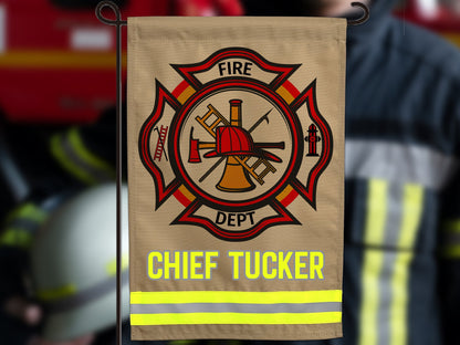 Firefighter Garden Flag with Maltese Cross. Personalized With Your Name or Other Text