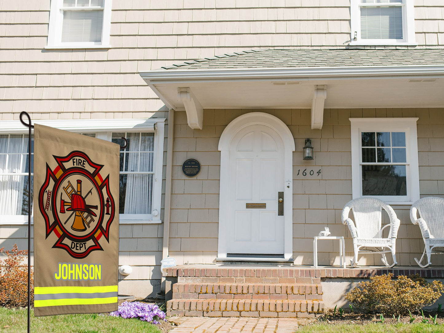 Firefighter Garden Flag with Maltese Cross. Personalized With Your Name or Other Text