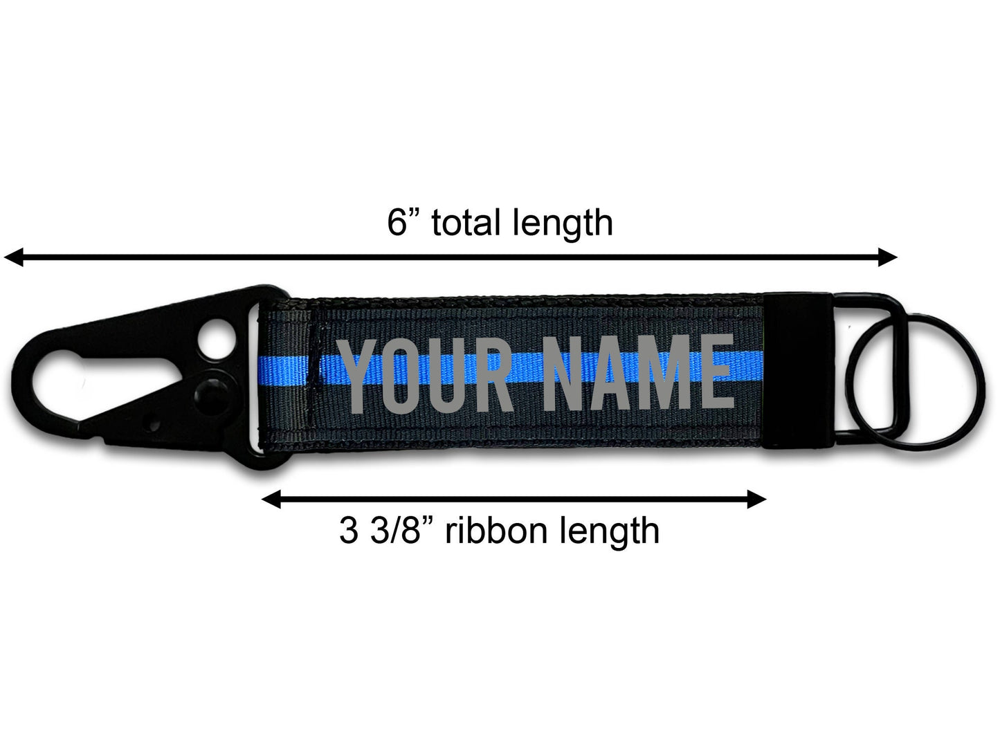 Police Thin Blue Line Keychain with Snap Hook - Personalized with Your Name or Other Text