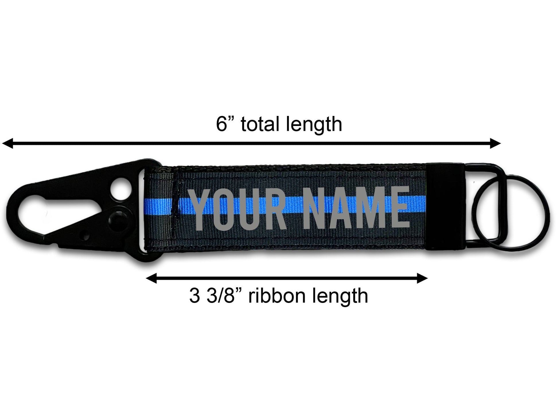 Police Thin Blue Line Keychain with Snap Hook - Personalized with Your Name or Other Text