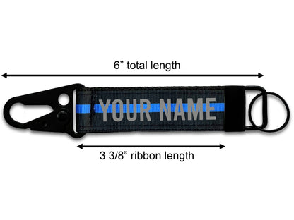 Police Thin Blue Line Keychain with Snap Hook - Personalized with Your Name or Other Text