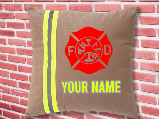 Personalized Firefighter 18" Square Pillow Cover with Maltese Cross and Your Name or Text