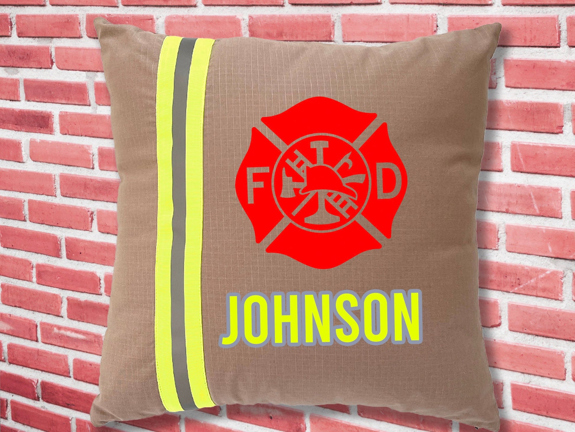 Personalized Firefighter 18" Square Pillow Cover with Maltese Cross and Your Name or Text