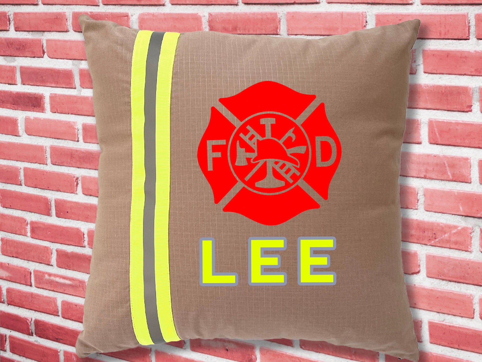 Personalized Firefighter 18" Square Pillow Cover with Maltese Cross and Your Name or Text