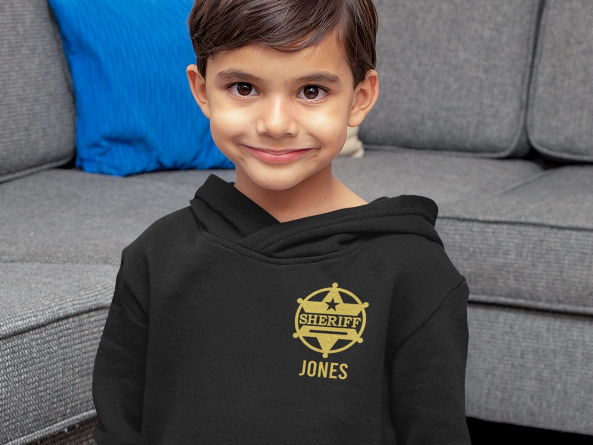 Sheriff Kids Hoodie with Shield and Name - Optional County Sheriff's Office on Back