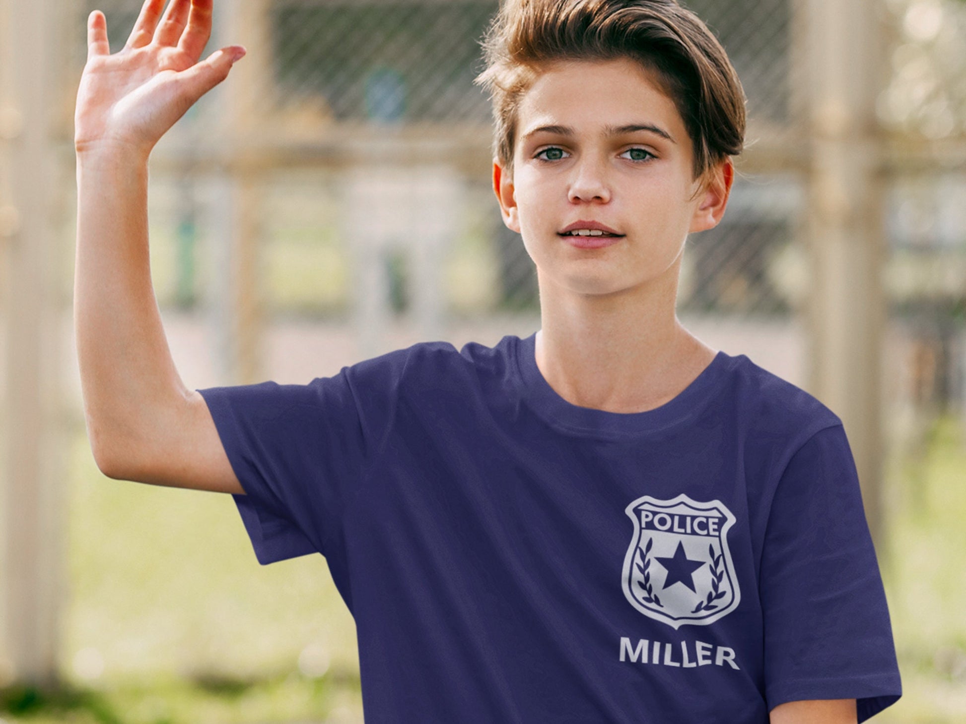 Police Youth T-Shirt with Badge and Personalized Name - Optional Police Department on Back