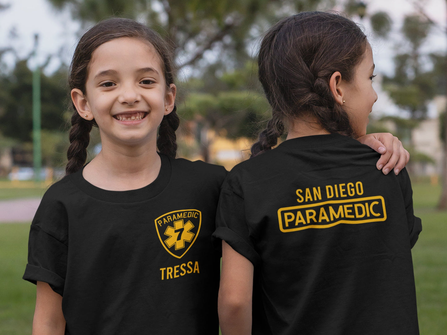 Paramedic Birthday Kids T-Shirt with Star of Life Badge, Age and Name - Optional City or Department on Back