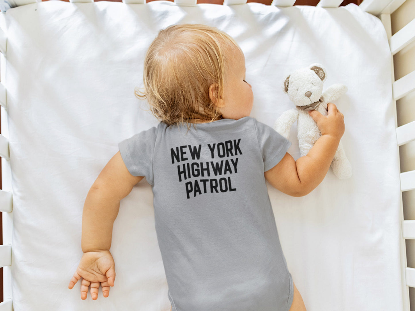 State Trooper Gray Baby Bodysuit with Badge and Personalized Name - Optional Highway Patrol Name on Back