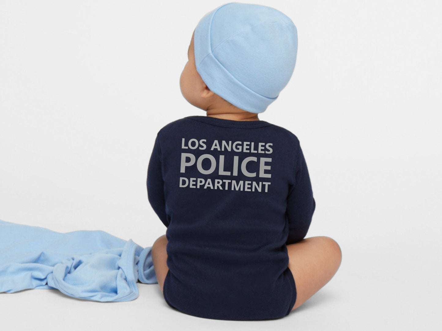 Baby Police Long Sleeve Bodysuit with Badge and Personalized Name - Optional Police Department on Back