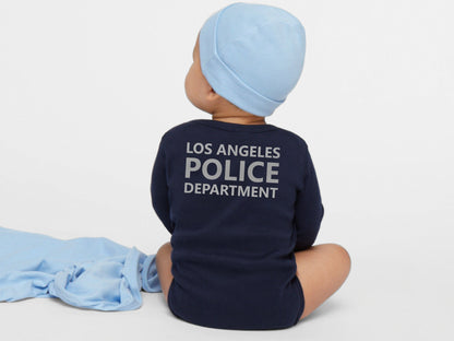 Baby Police Long Sleeve Bodysuit with Badge and Personalized Name - Optional Police Department on Back