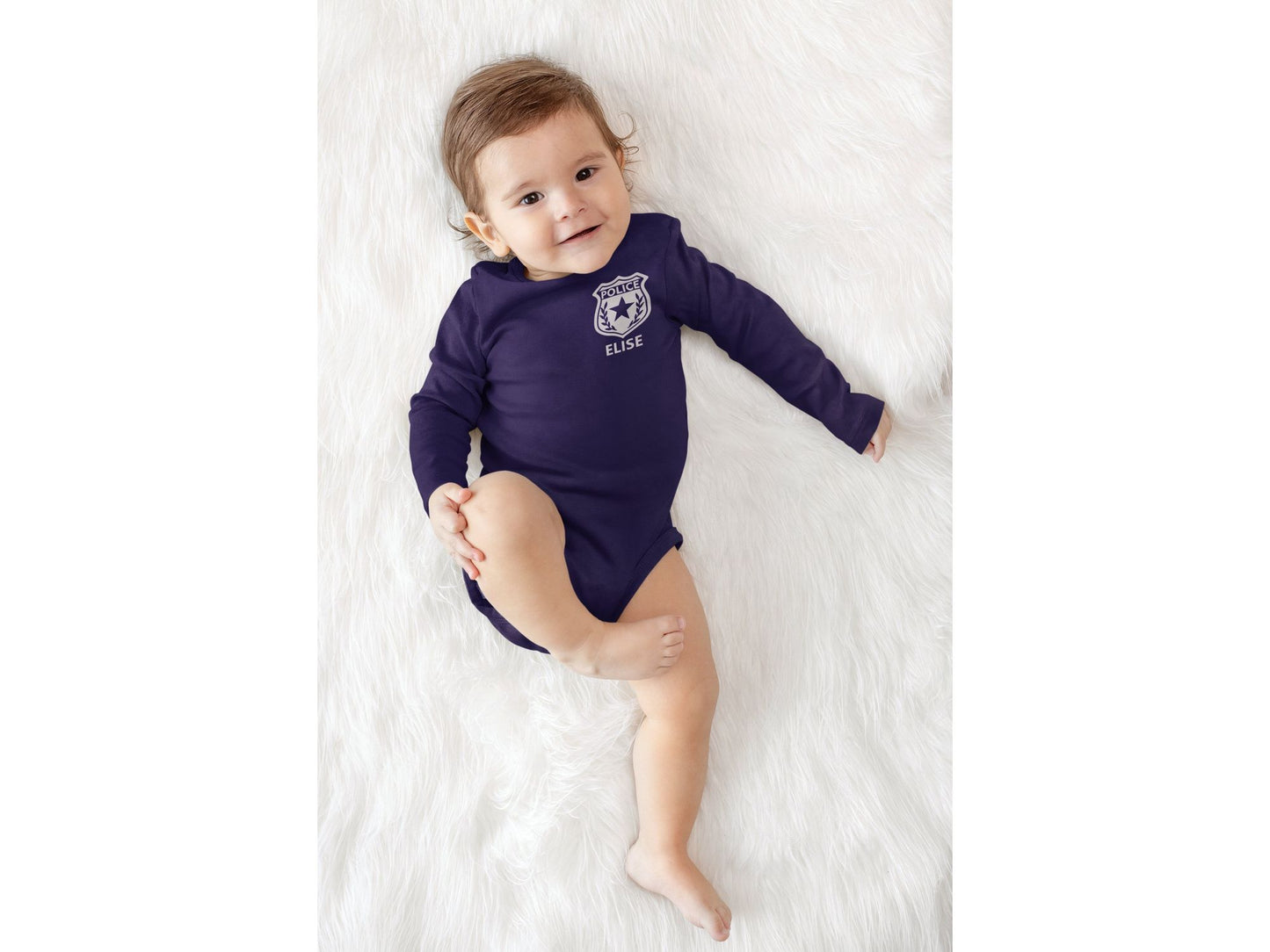 Baby Police Long Sleeve Bodysuit with Badge and Personalized Name - Optional Police Department on Back