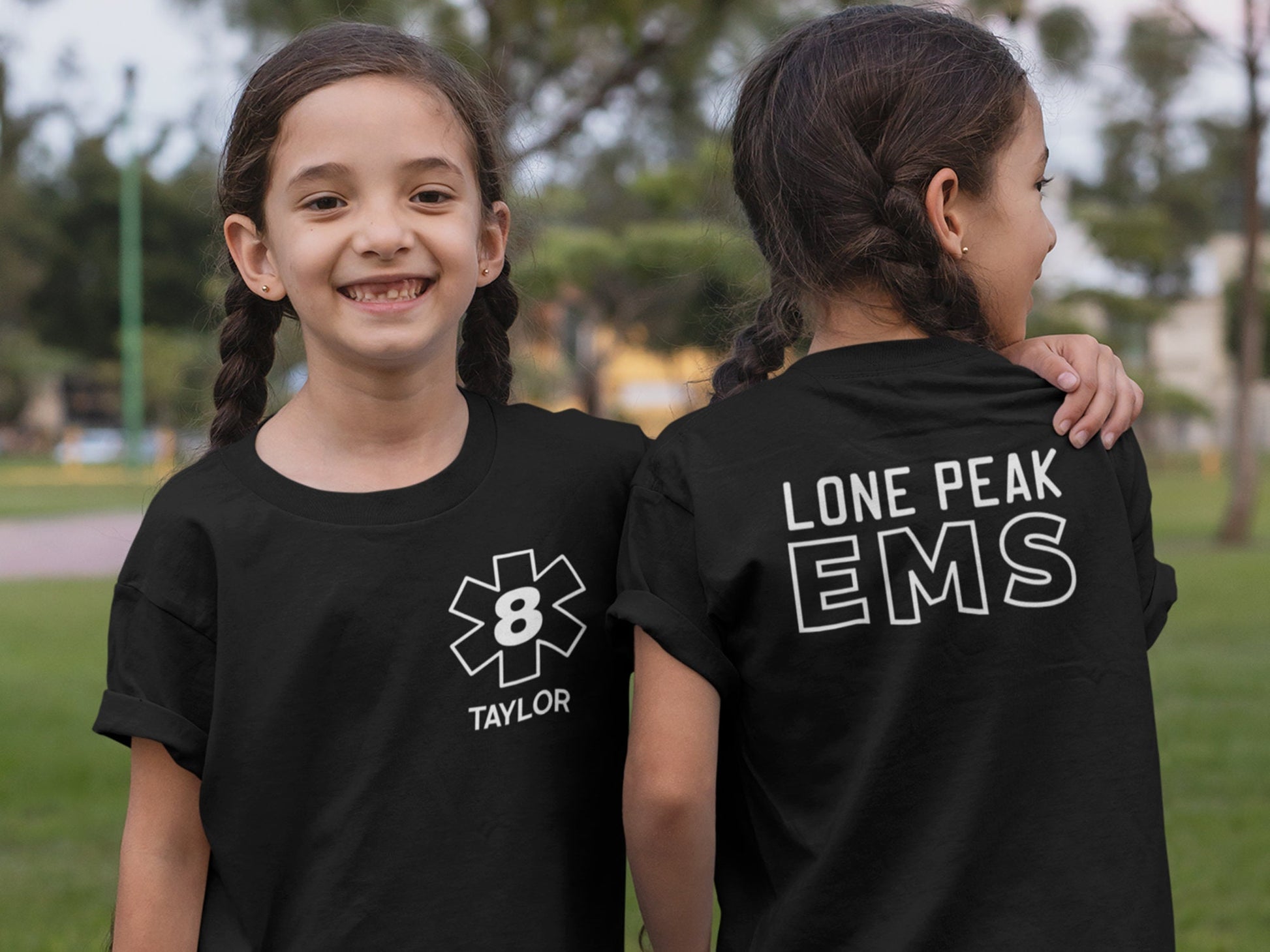 Birthday EMT or EMS Youth T-Shirt with Star of Life, Age and, Name - Optional Name, Department or City on Back