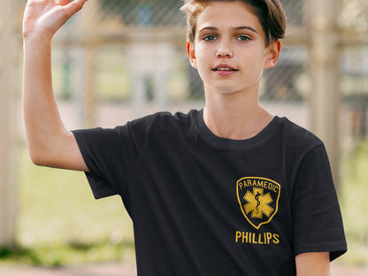 Youth Paramedic T-Shirt with Star of Life Badge and Personalized Name - Optional Department or City on Back
