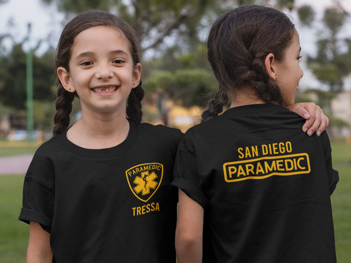 Youth Paramedic T-Shirt with Star of Life Badge and Personalized Name - Optional Department or City on Back