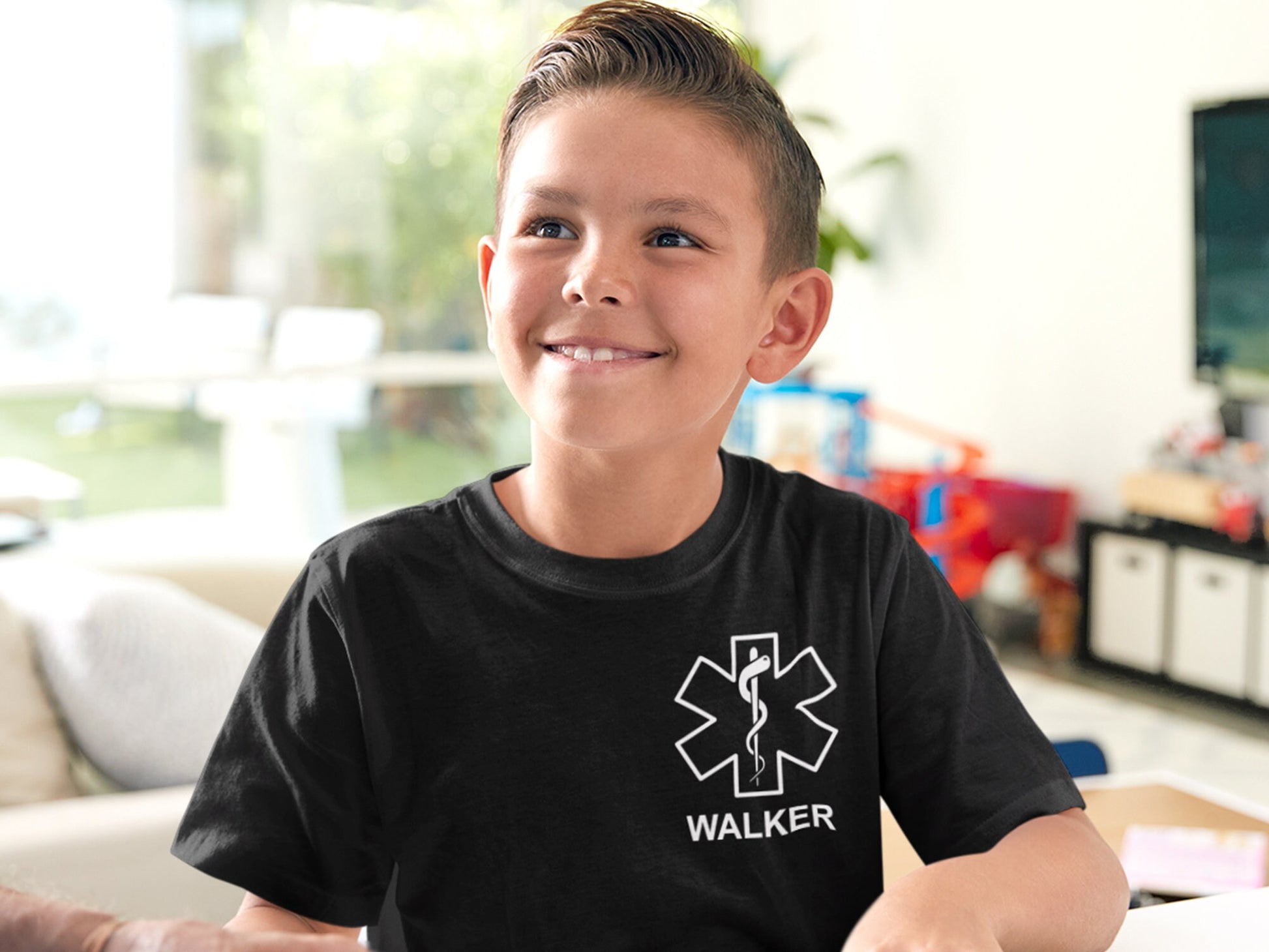 EMT or EMS Youth T-Shirt with Star of Life and Name - Optional Name, Department or City on Back