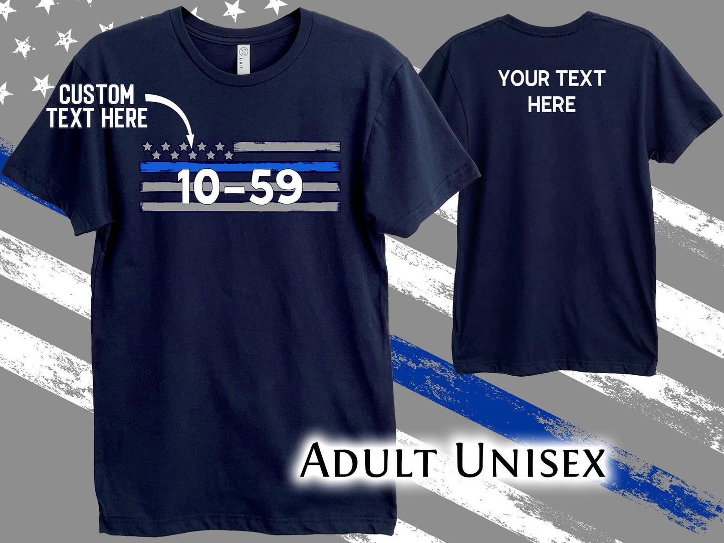 Police Custom 10-Code T-Shirt - Thin Blue Line - Optional Custom Text on Back - Adult Unisex