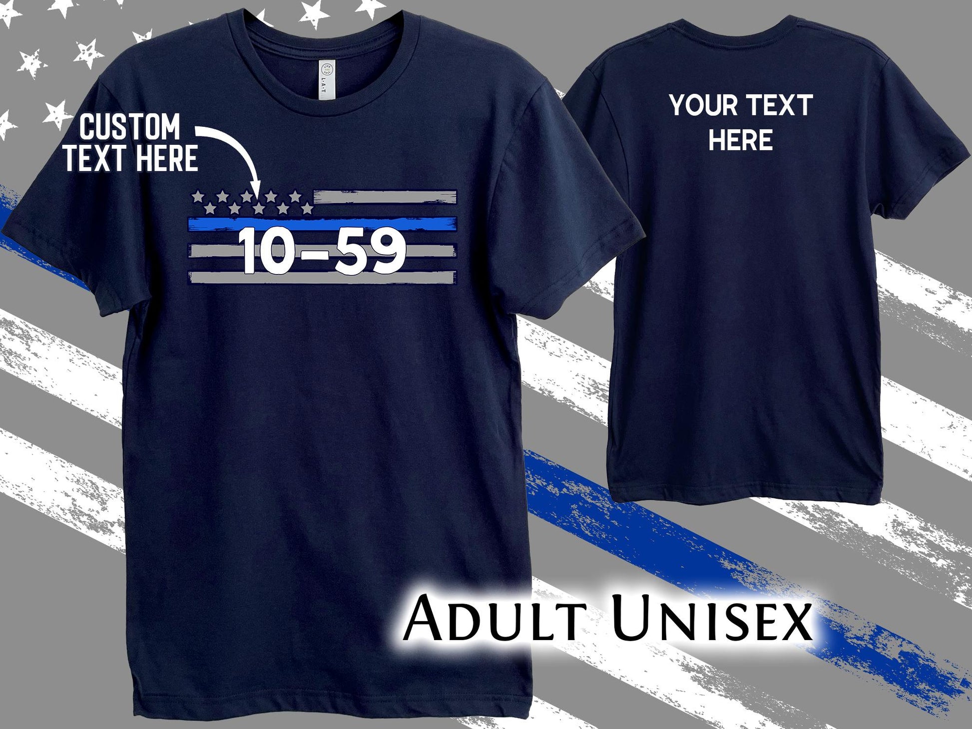 Police Custom 10-Code T-Shirt - Thin Blue Line - Optional Custom Text on Back - Adult Unisex