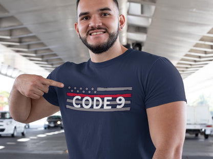 Personalized Firefighter Radio Code T-Shirt – Thin Red Line - Optional Custom Text on Back – Adult Unisex