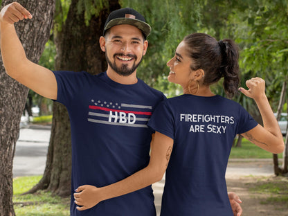 Personalized Firefighter Radio Code T-Shirt – Thin Red Line - Optional Custom Text on Back – Adult Unisex