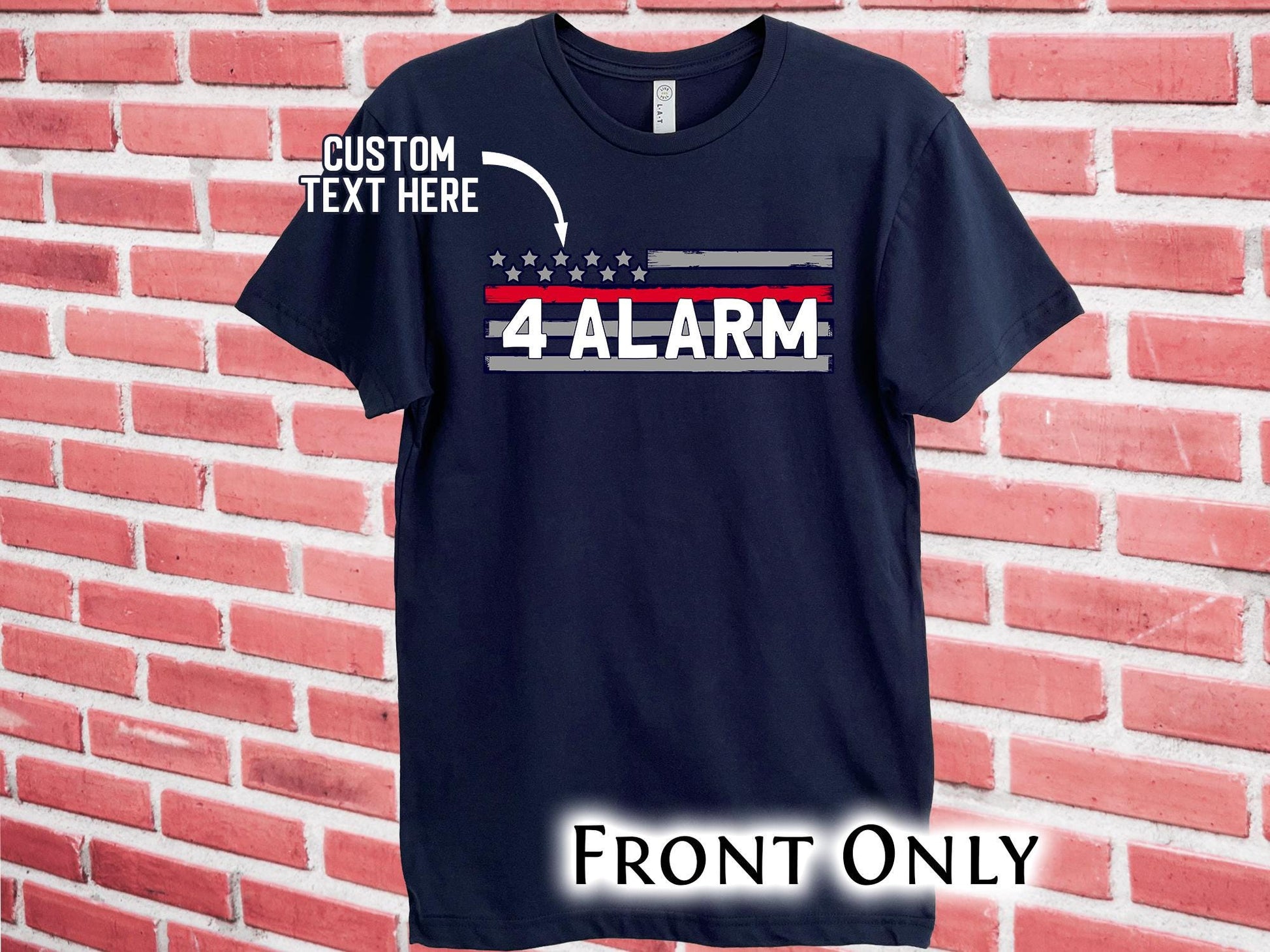 Personalized Firefighter Radio Code T-Shirt – Thin Red Line - Optional Custom Text on Back – Adult Unisex