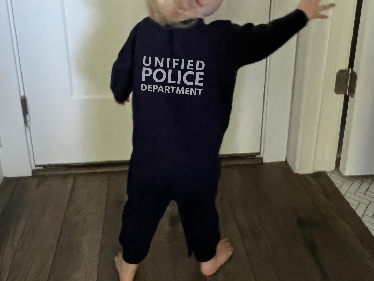 Baby Police Fleece One Piece Bodysuit with Badge and Personalized Name - Optional Police Department on Back