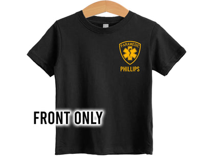 Paramedic Kids T-Shirt with Star of Life Badge and Personalized Name - Optional City or Department on Back