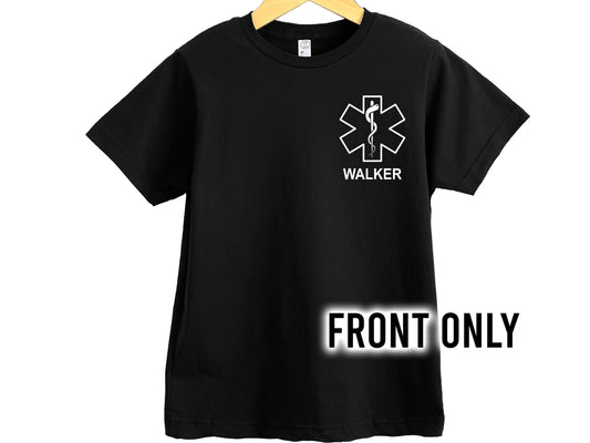 EMT or EMS Youth T-Shirt with Star of Life and Name - Optional Name, Department or City on Back