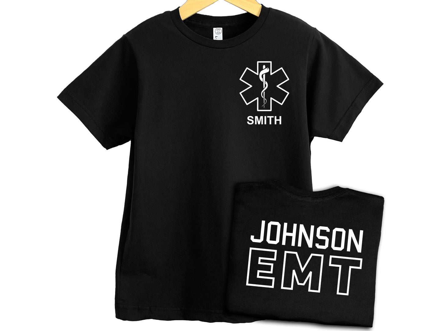 EMT or EMS Youth T-Shirt with Star of Life and Name - Optional Name, Department or City on Back