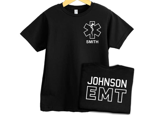 EMT or EMS Youth T-Shirt with Star of Life and Name - Optional Name, Department or City on Back