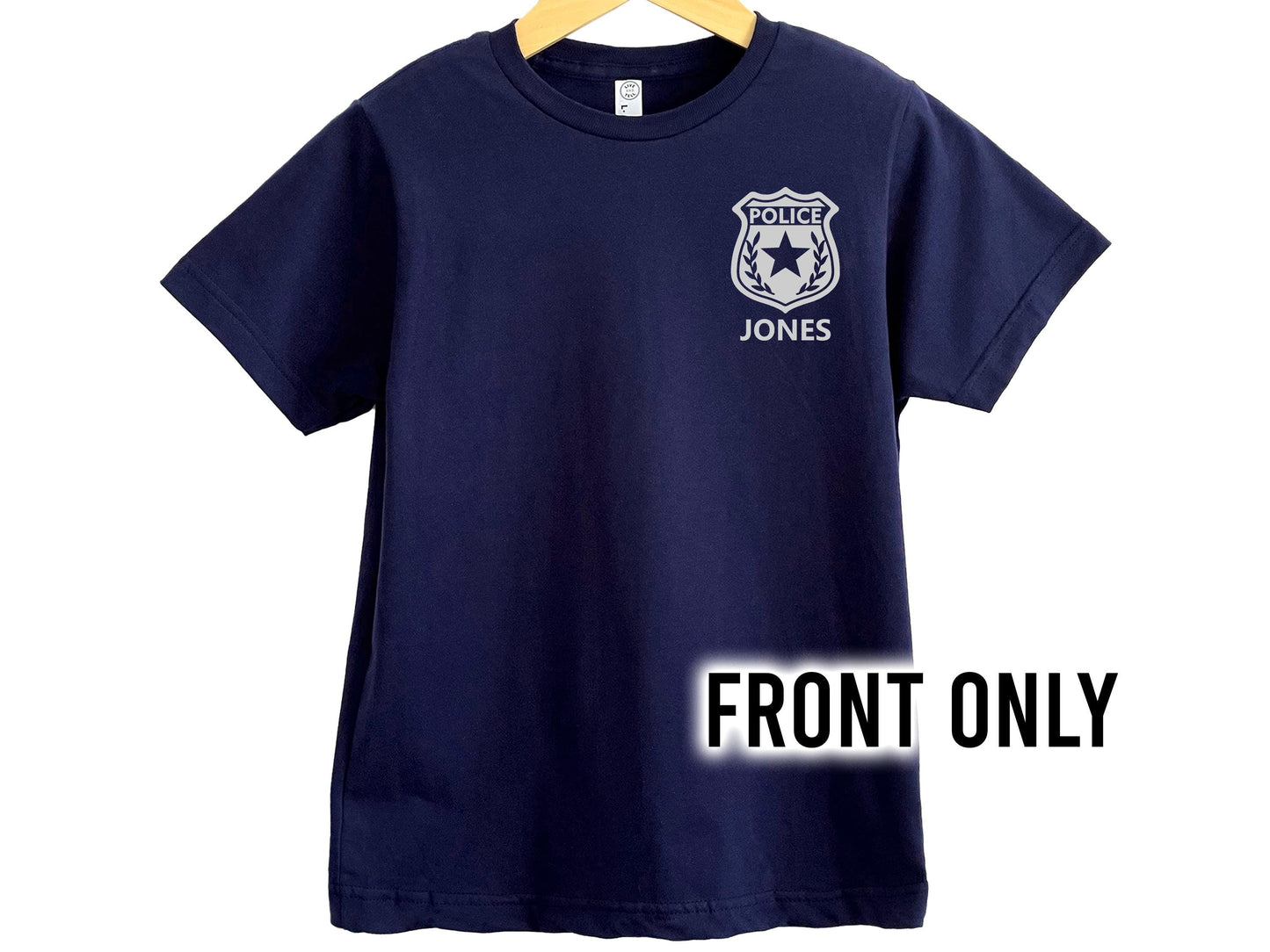 Police Youth T-Shirt with Badge and Personalized Name - Optional Police Department on Back