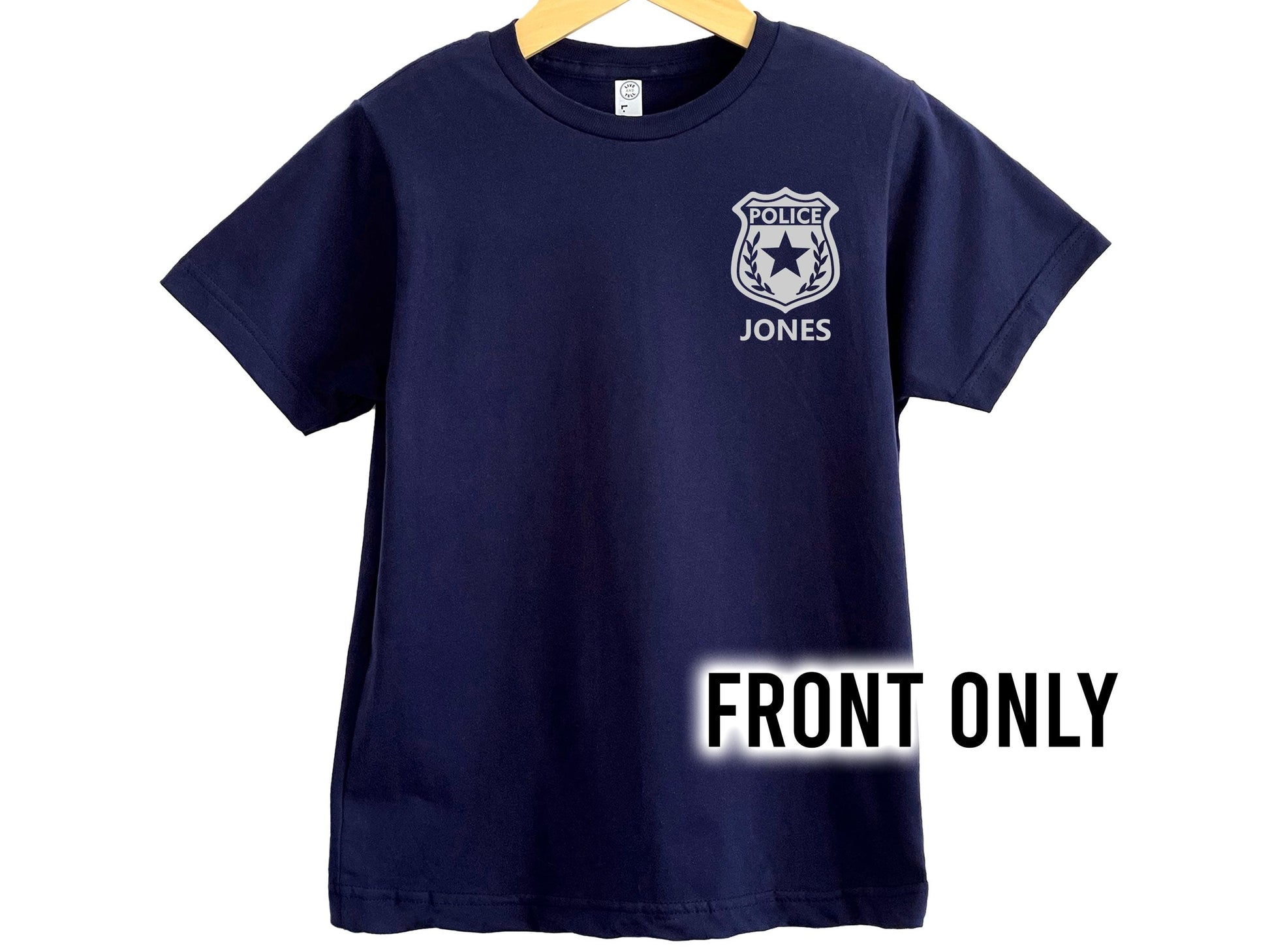 Police Youth T-Shirt with Badge and Personalized Name - Optional Police Department on Back