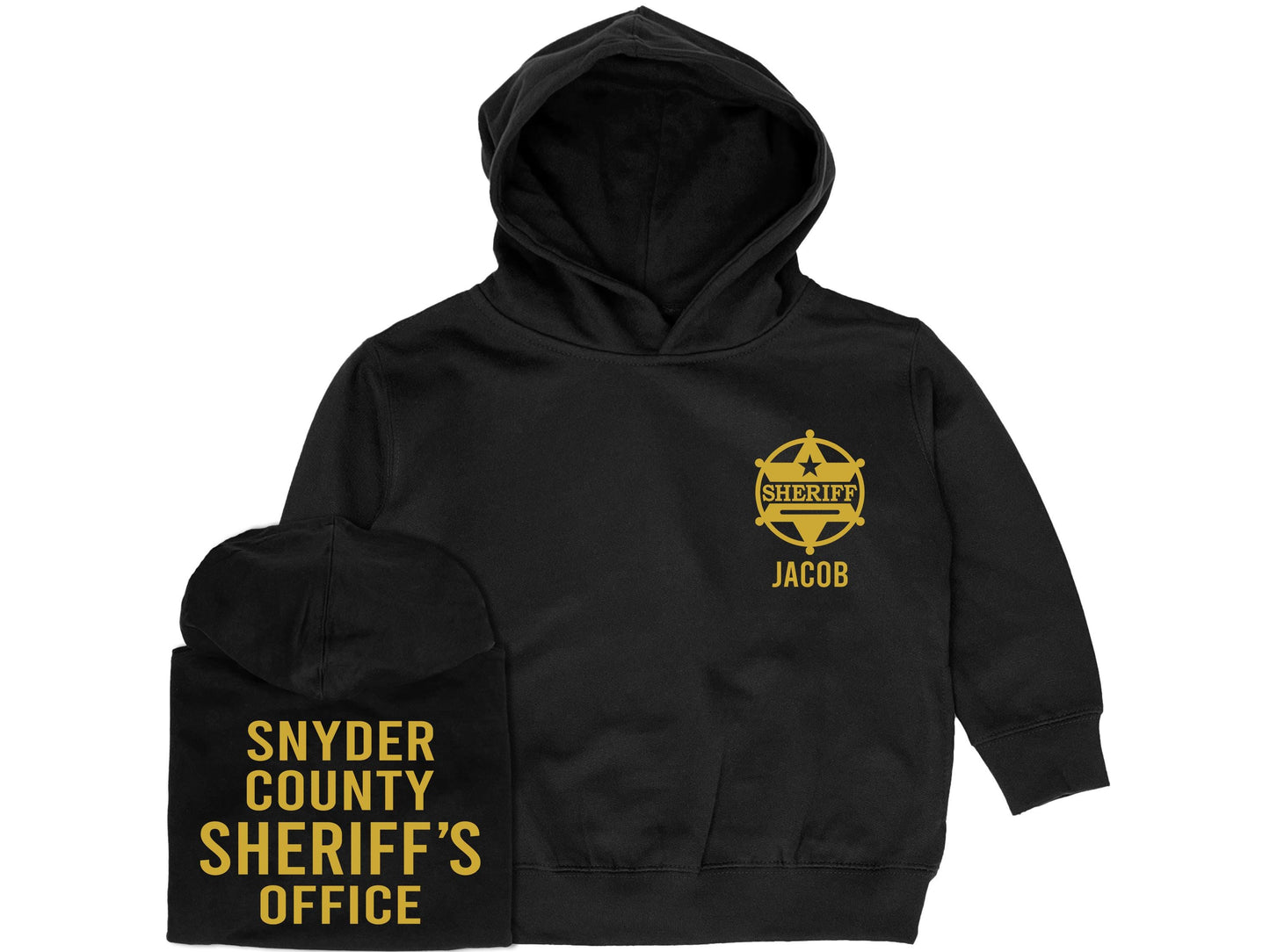 Sheriff Kids Hoodie with Shield and Name - Optional County Sheriff's Office on Back