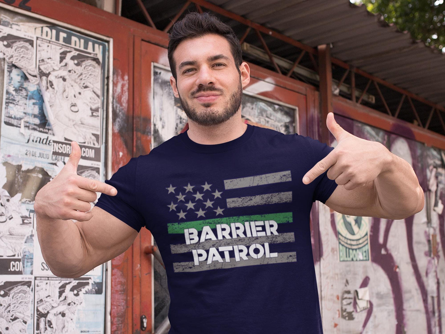 Personalized Border Security T-Shirt – Thin Green Line – Optional Custom Text on back - Adult Unisex