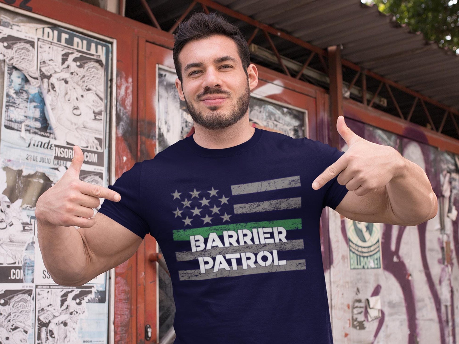 Personalized Border Security T-Shirt – Thin Green Line – Optional Custom Text on back - Adult Unisex